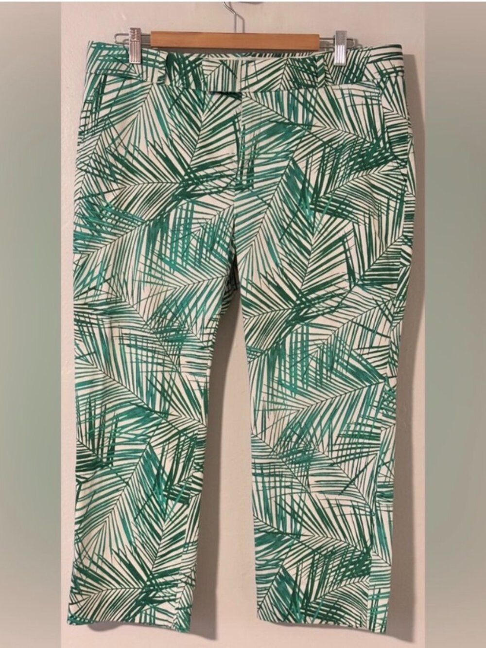 Banana Republic Cropped Pants with Kelley Green Palm Print – Size 12